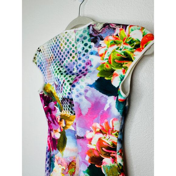 Clover Canyon Pool Flower Neoprene MultiColor Aqua Bodycon Dress XS - Picture 5 of 12